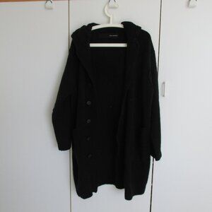 Isabel Benenato Italy Black Hooded Long Knit Coat Wool & Yak Blend Size M